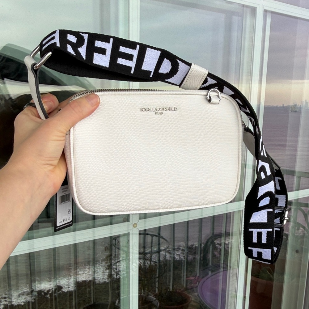 Karl Lagerfeld Ivory Shoulder Bag with Black Strap